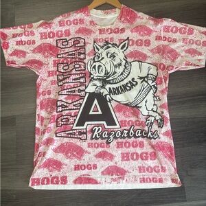 Vintage Rare AOP Arkansas Razorback Single Stitch Tshirt no tag fits XL
